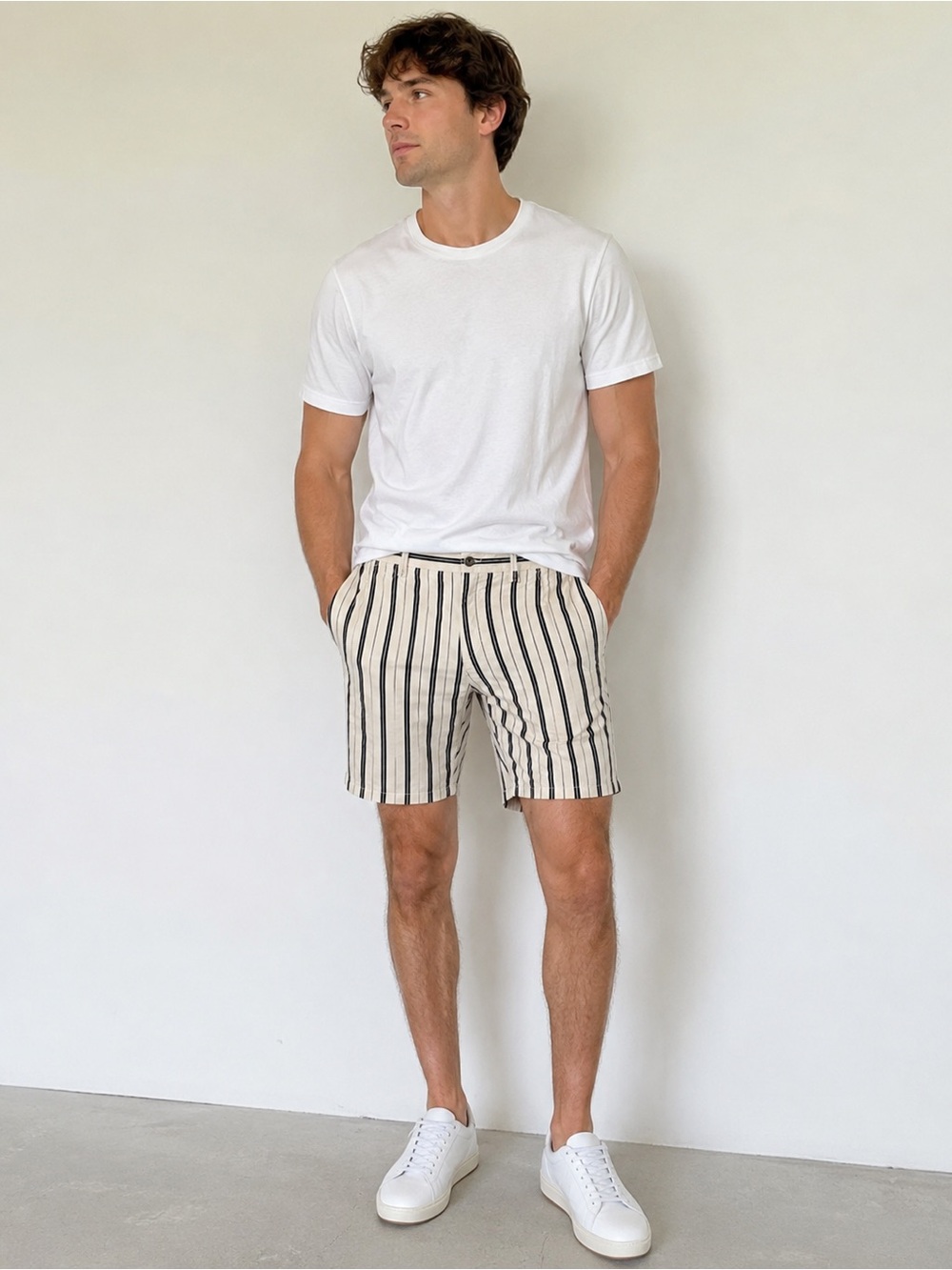 Rag & Bone Men’s Striped Linen Cotton Shorts Size 28 Navy Cream Chino Summer